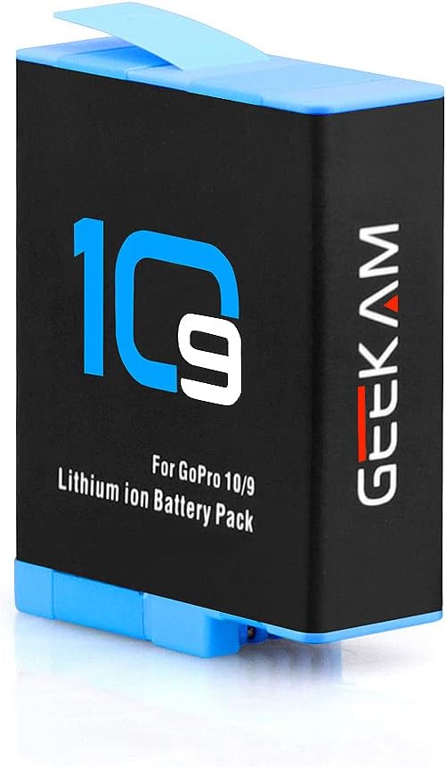 Geekam Hero 9/10 Baterias de substituição 2 pacote e carregador de armazenamento de 3 canais para a GoPro Hero 9/10 Black, totalmente