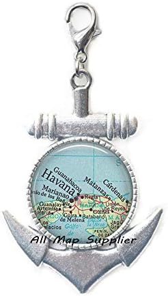 AllMapsupplier Anchor Zipper Pull, mapa Havana Anchor Zipper Pull, fecho de lagosta do mapa Havana, jóias de mapa, fecho