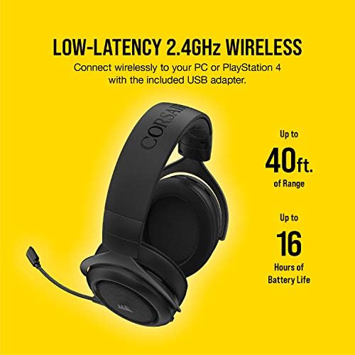 Corsair HS70 Pro Wireless Gaming Headset - 7.1 fones de ouvido de som surround para PC - Discord Certified - 50mm Drivers - Carbono