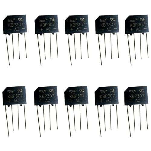 ALESUC 10 PCS KBP307 Retificador de ponte plana, 3A/700V Fase, 4 pinos