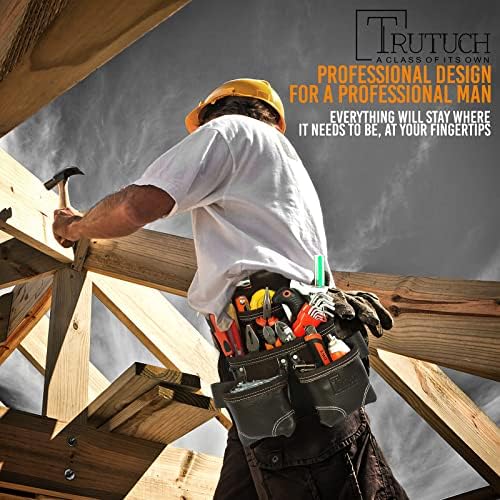 Trutuch Chocolate Leather Carpenter Tool Pouch/ Cinturão | Bolsa/bolsa para ferramentas pesadas | 5 bolsos | Bolsa da ferramenta de drywall | Cintos de ferramentas de couro para homens | Construção | FRAMERS | Encanadores | Eletricista