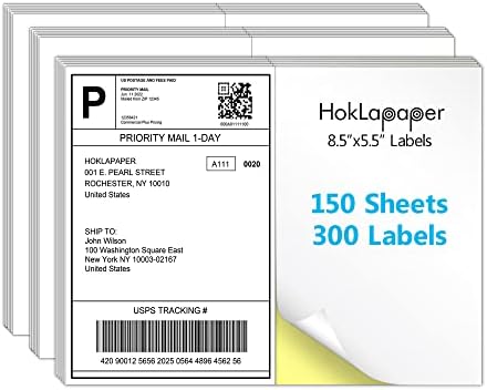 Etiquetas de remessa de Hoklapaper, 8,5 x 5,5 de meia folha, papel de adesivo de 500 rótulos para impressora a laser/jato de tinta