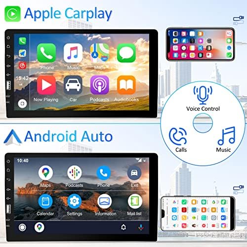 9 polegadas de tela sensível ao toque de 9 polegadas DIN Compatível com Apple CarPlay e Android Auto, rádio de carro com câmera Bluetooth e Backup, microfone, link de espelho de suporte, receptores de áudio de carro FM