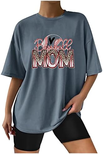 Camisas de mamãe feminina camisetas de verão túnicas gráficas impressas de túnicas de túnicas de tamanho grande de cor sólida