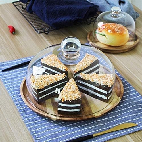 Yydd Stand de bolo europeu com cúpula, titulares de bolo disco de madeira com tampa de vidro, picada de bolo de família
