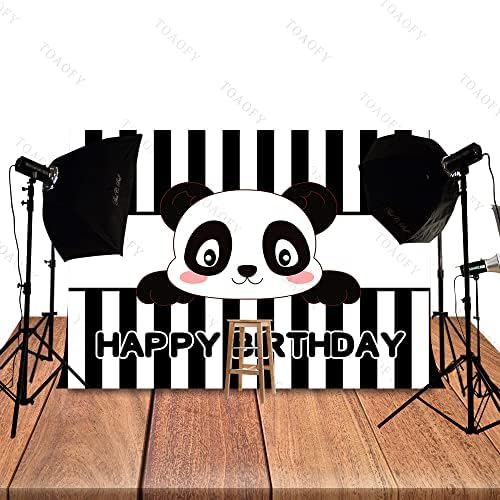 Toaofy 7x5ft de desenho animado fofo panda pano de fundo preto branco feliz aniversário background infantil crianças recém -nascidas festas de bolo decoração de mesa taybzt394