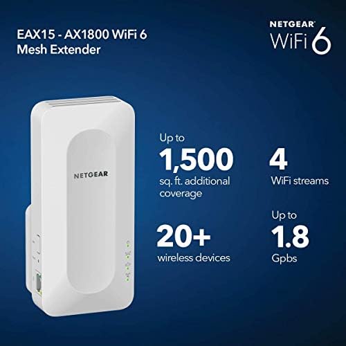 Netgear eax15 ax1800 wifi 6 malha de alcance de plugue de malha Extender e reforço de sinal branco