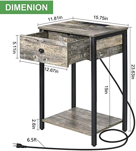 Mosta -de -cabana de Melos com estação de carregamento e portas USB, mesa lateral de cama/noite com gaveta e prateleira de