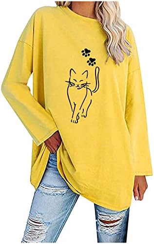 Camiseta da blusa para Lady Summer Summer outono 2023 Moda de manga longa Codão de algodão Crewneck Animal Cosplay Loose Fit Camiseta
