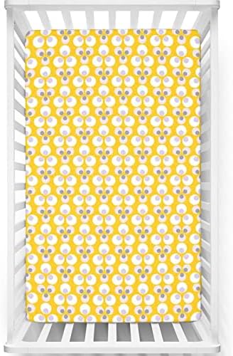 Folhas de mini-berço com tema retro, mini-berço portátil lençóis de berço macio colchão de colchão de colchão de colchão de colchão ajustado ou lençol de cama de criança, 24 “x38”, lilás amarelo e branco
