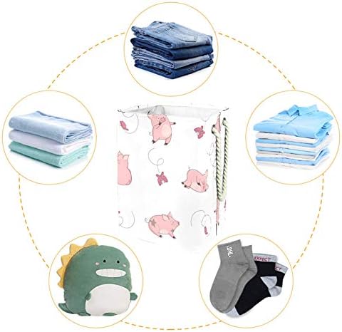 Indicultor fofo porco rosa tocando borboletas grandes cestas de roupas de roupa prejudicada a água cesto de roupas para roupas para roupas de brinquedos, decoração de casa para banheiro do quarto