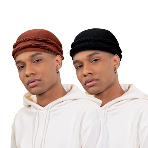 Durag de turbante forrado de cetim de seda para homens e mulheres - tampa preteída do crânio de cabeça de torção com elástico