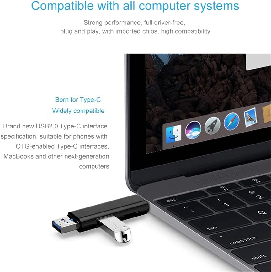 Volt+ 5 em 1 Cartão multifuncional Leitor compatível com o Blu G9 Pro possui USB tipo C/ MicroSB/ TF/ USB 2.0/ SD Card Reader