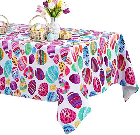 Retângulo de toalha de mesa da Páscoa Soardream 57x84 polegadas ovos coloridos de mesa impressa linho de mesa engraçada de mesa de mesa de primavera de mola ao ar livre