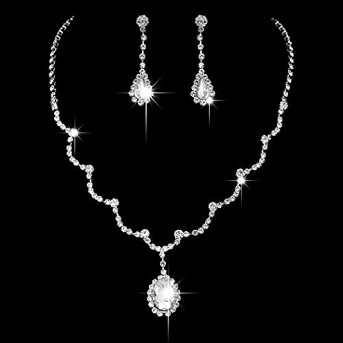 Brincos de colar de cristal de casamento haraty Conjunto de colares de gargantilha de noiva prata jóias de casamento