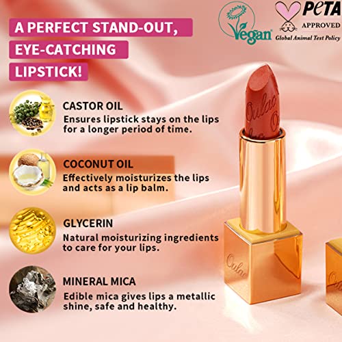 Oulac Metallic Purple Lipstick Conjunto para mulheres lipcolor de alto retorno com fórmula hidratante, vegan e sem crueldade, cor