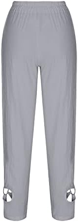 Calça de linho de algodão feminina calça larga de perna larga verão solto bolso casual cor sólida calça completa treino