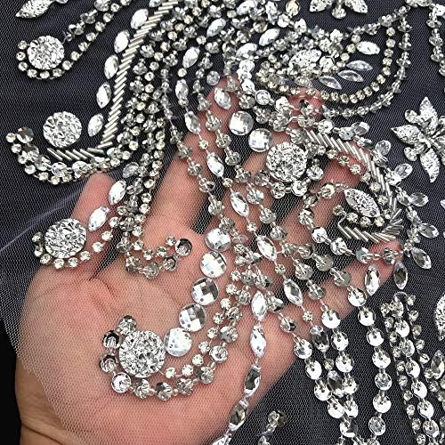 13,8x19 polegadas feitas à mão lantejoulas de shinestones Cristais Patches de casamento Apliques para DIY Casamento Vestido