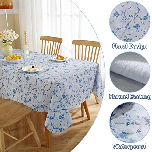 Toca de mesa de vinil de primavera de Sastybale com apoio de flanela 60 x 120 polegadas, toalha de mesa de plástico resistente