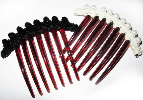 2 Luxo French Twist Hair pente ornamentou ao longo da parte superior do cabeçalho com Crystal & Pearl