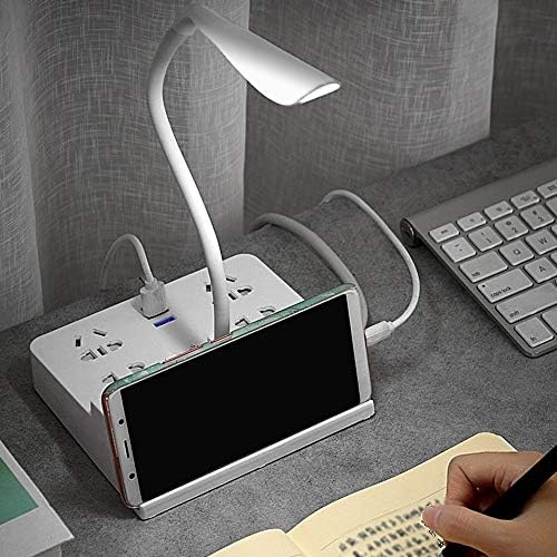 Lâmpada de mesa criativa LED de Ammiki, pescoço de ganso, lâmpadas de mesa para os olhos, lâmpada de mesa de tempo, dobrável, base do painel de remendo, controle remoto, lâmpada diminuída com porta de carregamento USB, 3 níveis