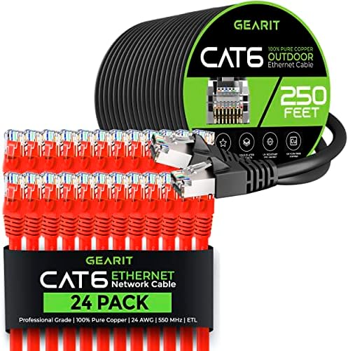 Gearit 24pack 3ft CAT6 Ethernet Cable & 250ft CAT6 CABO