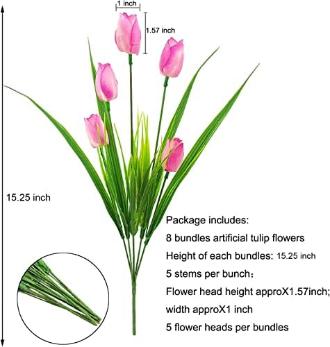 Guagb 8 pacotes de tulipas artificiais ao ar livre Flores falsas plantas de arbustos de vegetação falsa resistente a UV para