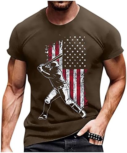 Tee de beisebol, homens, magros de manga curta, letra de bandeira dos EUA, camisetas gráficas redondas no pescoço de verão Tops