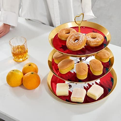 3 Stand de sobremesa em camadas, suporte de árvore da torre de cupcakes dourados para pastelaria, Rainndeer de Natal