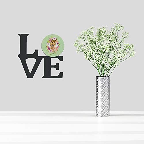 Tesouros de Caroline CK4307WALV ALERMANE SHEPHERD #2 FLORES verdes Flores de metal da parede de arte Love,