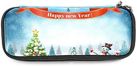 Christmas Winter Landscape Leatre Lápis Saco de caneta com bolsa de artigos de papelaria dupla com zíper para escritório de trabalho