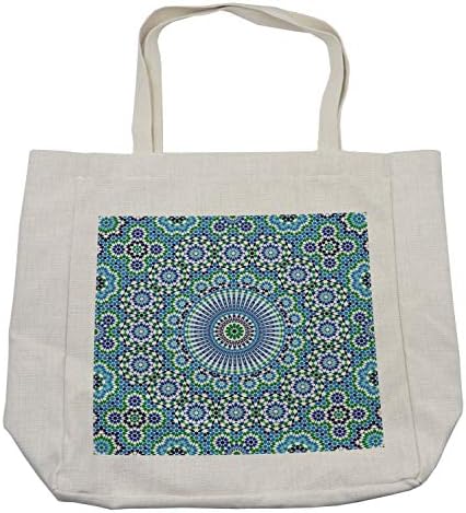 Bolsa de compras do Oriente de Ambesonne, padrão oriental com motivos ornamentais florais, bolsa reutilizável ecológica para