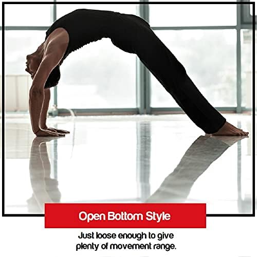 Yogaaddict Men's Cotton Yoga Pilates calças, fundo aberto com bolsos, calças de moletom, ajuste solto, artes marciais, meditação