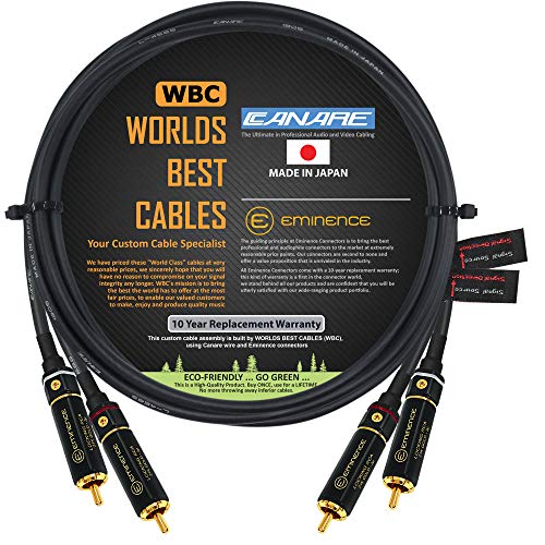 Melhores cabos do mundo par de cabos RCA de 2 pés - CANARE L -4E6S, STAR Quad, Cabo de Interconexão de Áudio com Premium Gold Blated Connectores RCA - Direcional - Made personalizado