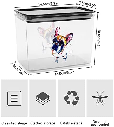 Caixa de armazenamento francesa Bulldog Caixas de contêineres organizadores de alimentos plásticos com tampa para cozinha