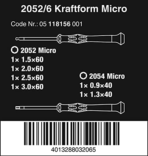 WERA - 5118156001 2052/6 Kraftform Micro Ballhead Hexágono Héxágono Conjunto e Rack