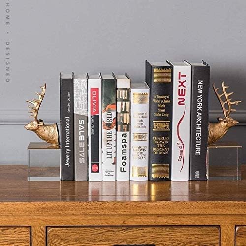 Daperci Bookend Bookshelf BookEnd Decorative Deer Sculpture Sculpture Crystal Glass Livro para livros pesados ​​Bookend Art Bookend Livro