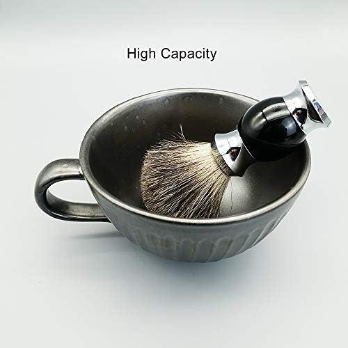 Bicrops Cerâmica Tigela de barbear retrô, boca larga, xícara de barbear de grande capacidade, mais fácil de ensaboar