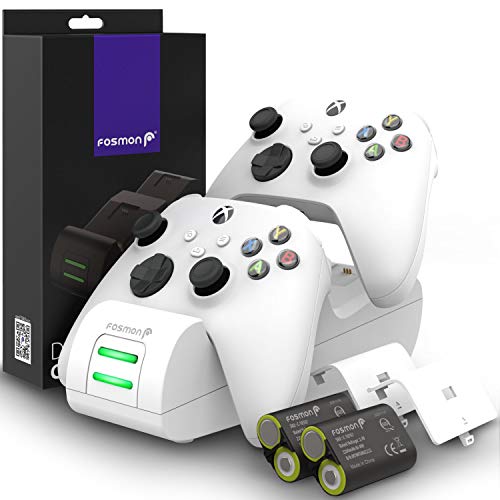 Carregador máximo de 2x de 2x 2200mAh Bateria recarregável compatível com a série Xbox X/S, Xbox One/One X/One S Elite Controllers, Kit de estação de aconcheamento de alta velocidade - White - White