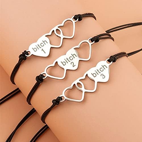 Jczr.Y Mãe Bracelet Bracelet Hollow Stainless Aço Carteira Coração Combinando Cutout Heart Wish Bracelets De volta à escola Presentes para Mamãe Girls 2PCs