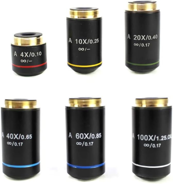Acessórios para microscópio 4x 10x 20x 40x 60x 100x Microscópio biológico lente objetiva Laboratório Consumíveis