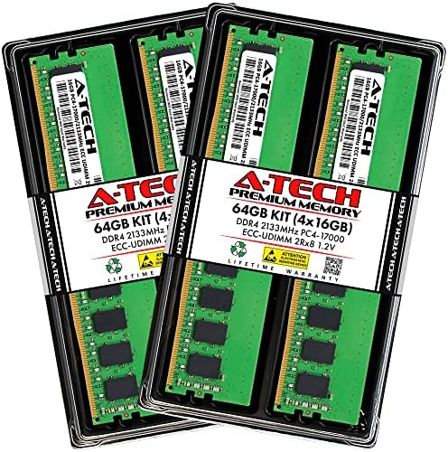 Kit A-Tech 64GB RAM para Synology RackStation RS1619XS+ NAS | DDR4 2133MHz PC4-17000 ECC UDIMM 2RX8 1.2V 288 pinos Upgrade de memória DIMM Unbured