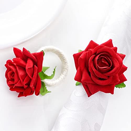 Lusiyu Guardy Rings Conjunto de fivelas de Napkin, de 4 artificiais, rosa-rosa-de-napkin para Farmhouse, Anniversary, Wedding, Ação de Graças, decoração de mesa