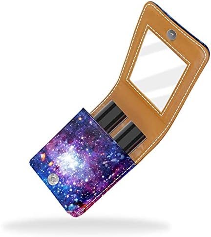 Caixa de batom com espelho Bright Galaxy Lip Gloss Suports portátil Lipstick Storage Box Travel Makeup Bag Mini Leather