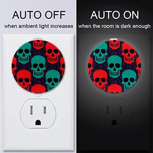 2 Pacote de plug-in nightlight LED Night Light Skulls com Dusk-to-Dawn para quarto de crianças, viveiro, cozinha, corredor