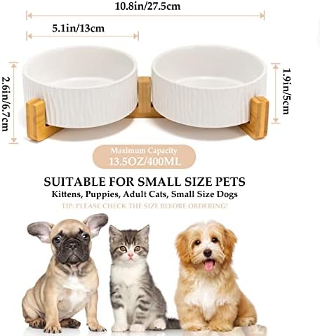 Tigelas de gato de cão de cerâmica spunkyjunky com suporte de madeira não deslizante para baixo ponderado alimento de animais