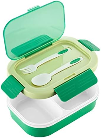Hwagui - Bento Box, lancheira para crianças e adultos, lancheira Bento Fresh, 3 compartimentos de alimentos com colher e garfo, verde