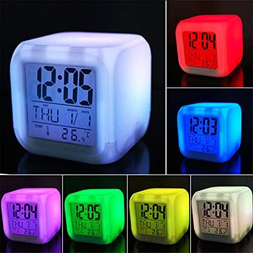 7 Relógio coloralarm LED Relógio digital Mudança de noite clara de mesa de mesa Despertador Crianças Presente Grande seletivo de cordeiro branco no feno