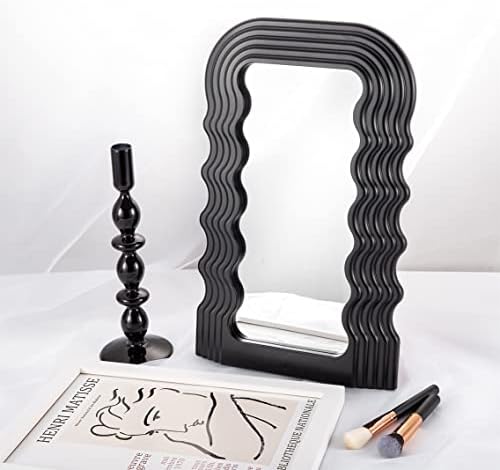 Sabreon Multicolor Irregular Wave Makeup Mirror - espelho de parede decorativo bonito e prático, espelhos portáteis e fáceis de instalar na parede adequados para desktop, banheiro e parede （preto)