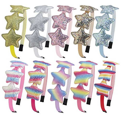 Bandas de cabeça XIMA 10pcs para crianças, Rainbow Glitter Star Girls Bands para adolescentes Acessórios para crianças para crianças